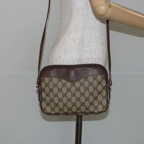 GUCCI GG Canvas Shoulder Bag PVC Leather Beige Auth sw1583 - Picture 1 of 16